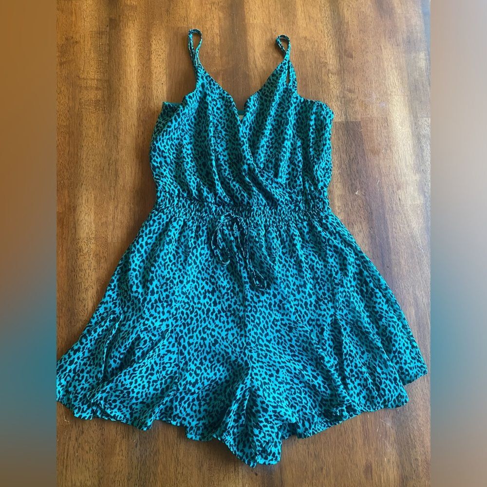 Striking Blue Rain Teal and Black Spotted Romper